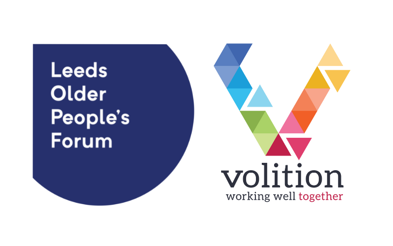 Leeds Older People's Forum logo on the left and Volition logo on the right