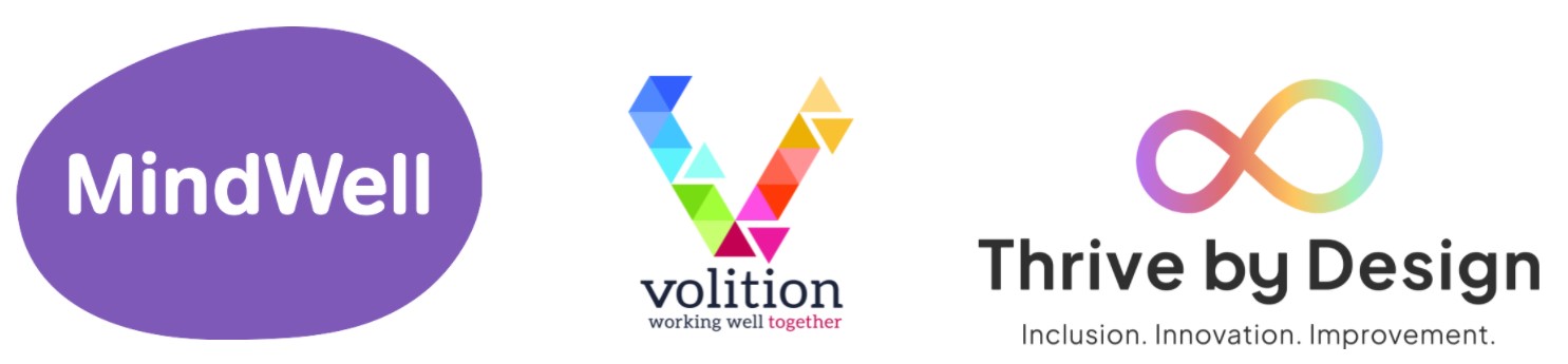MindWell, Volition and Thrive by Design logos, side-by-side