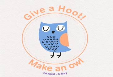 Logo for MindWell's Give A Hoot! Make An Owl campaign.