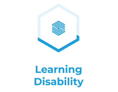 Logo. An outline of blue hexagon with a a smaller hexagon in the middle. Text reads: Learning Disability
