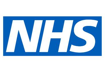 Image is the logo for the NHS. The background is blue and lettering is white.