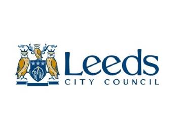 Logo for Leeds City Council. To the left are three owls stood around a badge.