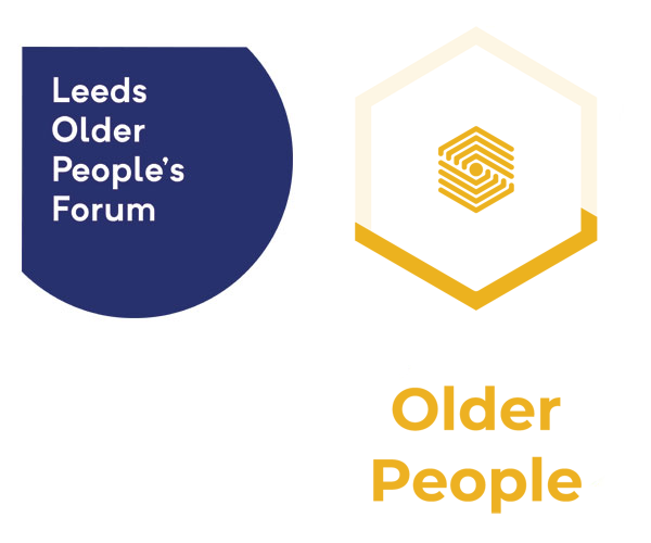 LOPF logo and Yellow hexagon to represent Forum Central Older People work.