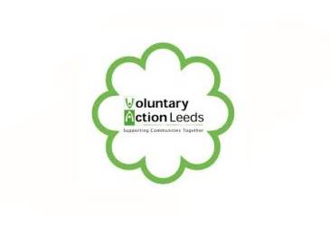Logo for Voluntary Action Leeds. It has their name inside a green flower shape.