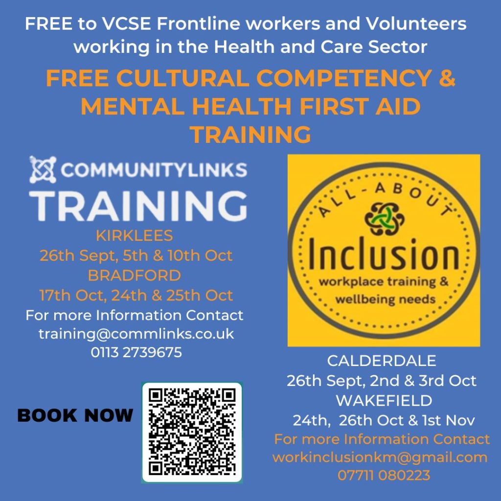 colourful flyer with details of mental health first aid training