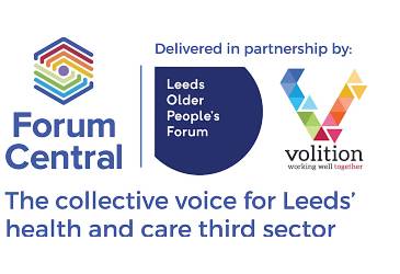 The logo for both Leeds Older People's Forum and Volition.