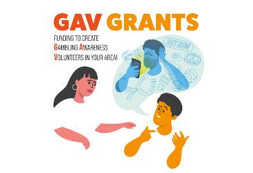 Logo for the Gav Grants scheme. The headline reads: Funding to create Gambling Awareness Volunteers in your area.