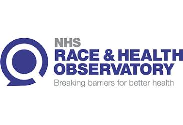 Logo for the NHS Race and Health Observatory. It reads 'breaking barriers for better health'.
