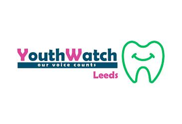 Logo for YouthWatch Leeds. It has a drawing of a tooth with a smile in it. The subheading reads 'Our Voice Counts'.