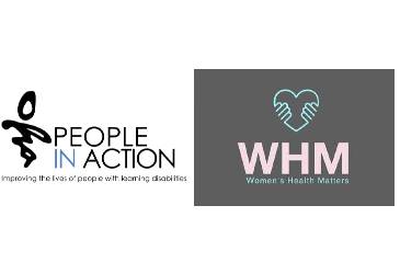 Logos for both People In Action and Women's Health Matters