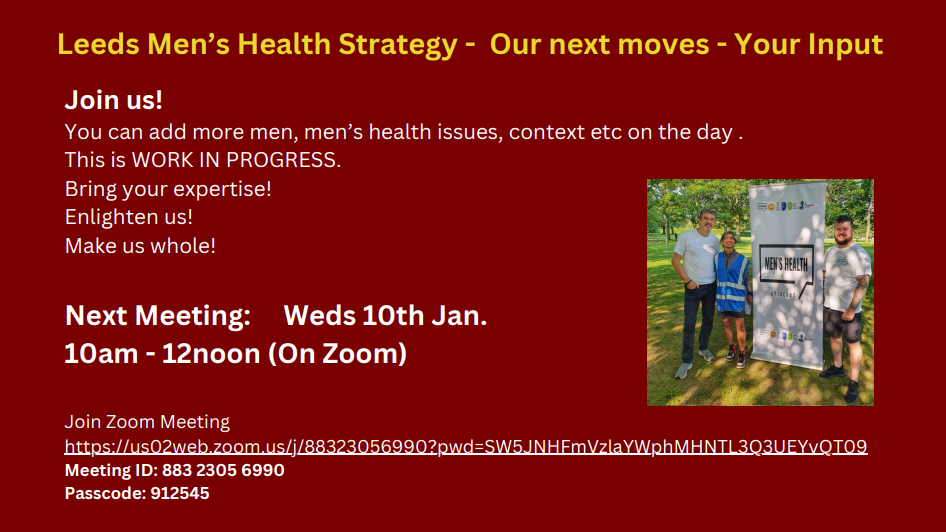 Image is of the MHU Newsletter. The page talks about the upcoming Men's Health Strategy Workshop on 10 January. It can be found on page 9 of the newsletter linked in the post.