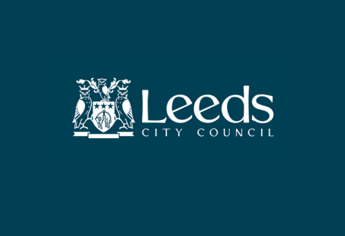 Leeds City Council logo in white on a blue background