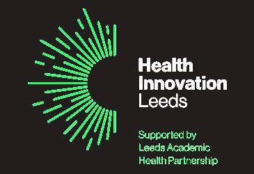 Logo for Health Innovation Leeds. Supported by Leeds Academic Health Partnership.