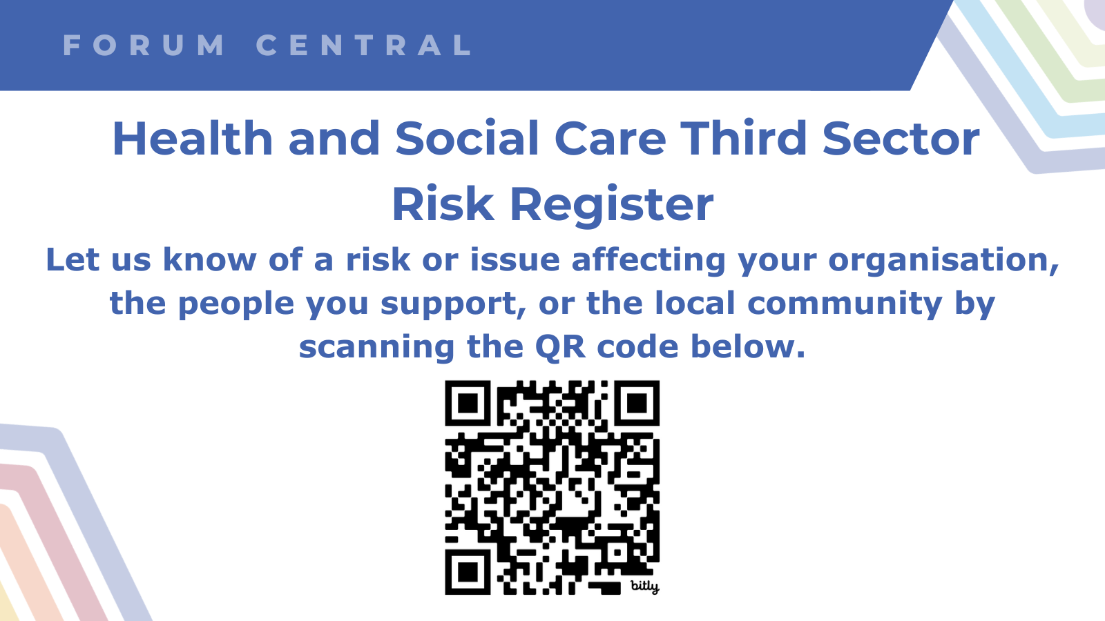 Poster for the risk register. All the info is included in the post. The QR code in the poster is a link to the form linked in the post.