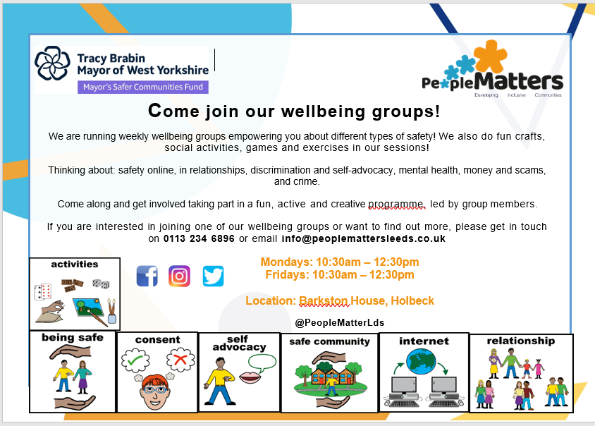 Poster for the People Matters wellbeing groups. All info in the poster is included in the post.