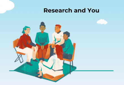 research and you illustration of people sitting in a group circle