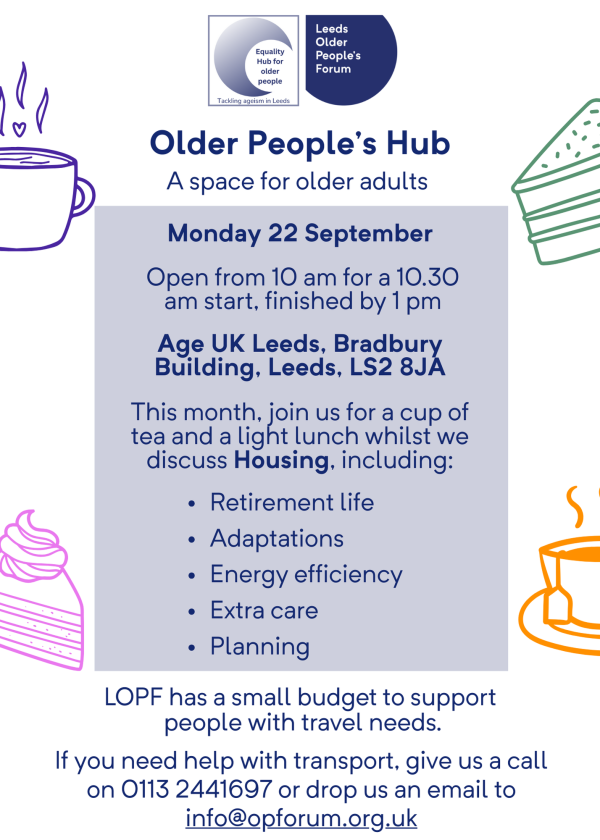 Flyer for Older People's Hub, text in post.