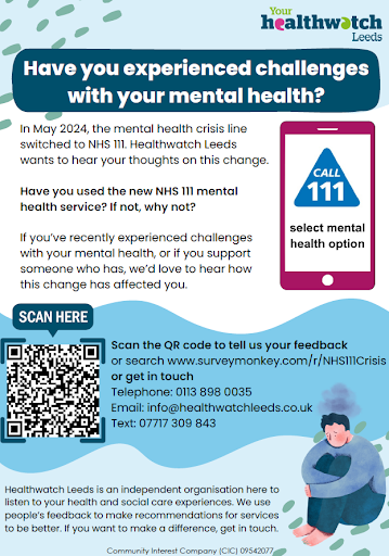 Flyer for survey with Healthwatch. Text in post