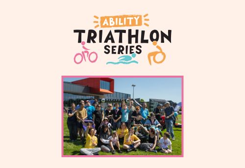 Image shows a picture of participants at the Ability Triathlon in 2024