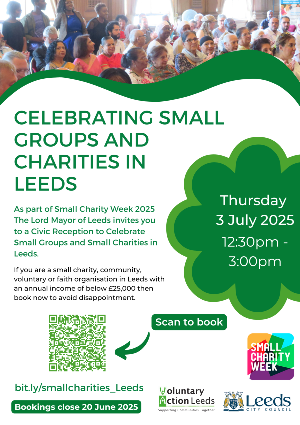 Flyer for Celebrating Small Groups and Charities, text in post