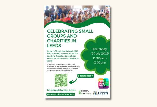 Flyer for The Lord Mayors Civic Celebration for Small Groups and Charities in Leeds. Full text in post