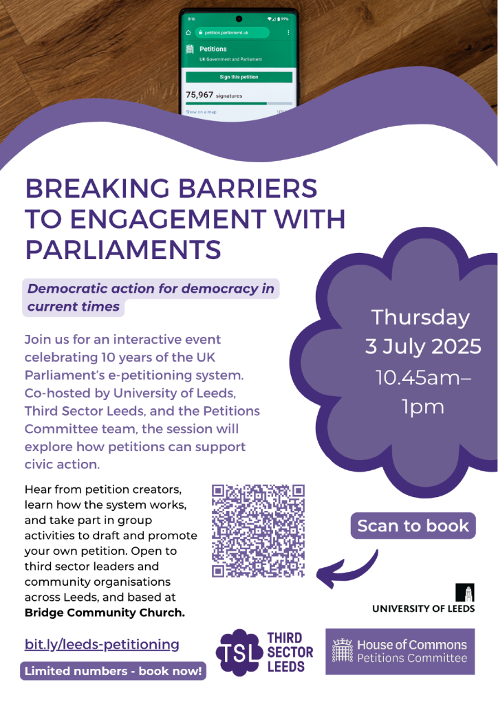poster for the Leeds Petitions Community event on 3 July. All detail on the poster are contained in the post.