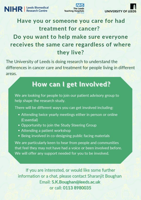Poster for Cancer research study - all info and text in post