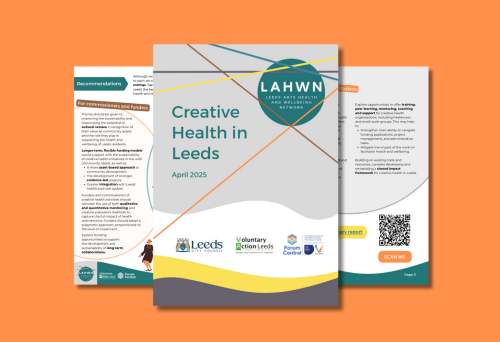 Image shows the front page of LAWHN report - Creative Health in Leeds