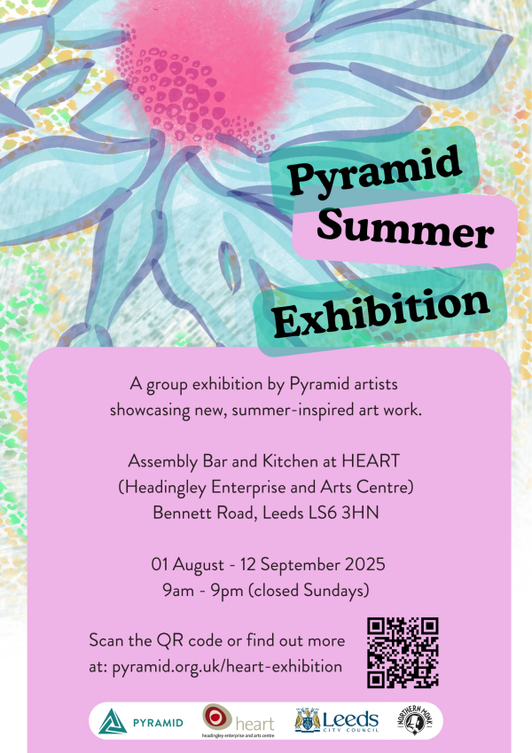 Flyer for Pyramid Summer Exhibition. Text in post.