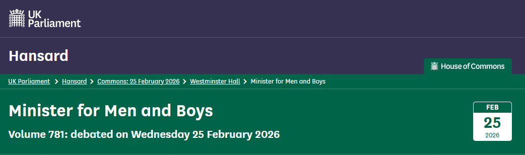 Minister for Men and Boys. Screenshot of website.