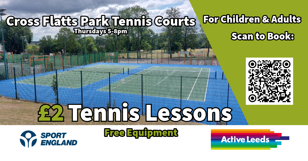 Cross Flatts Park Free Tennis Lessons Flyer 2026 PNG image of information